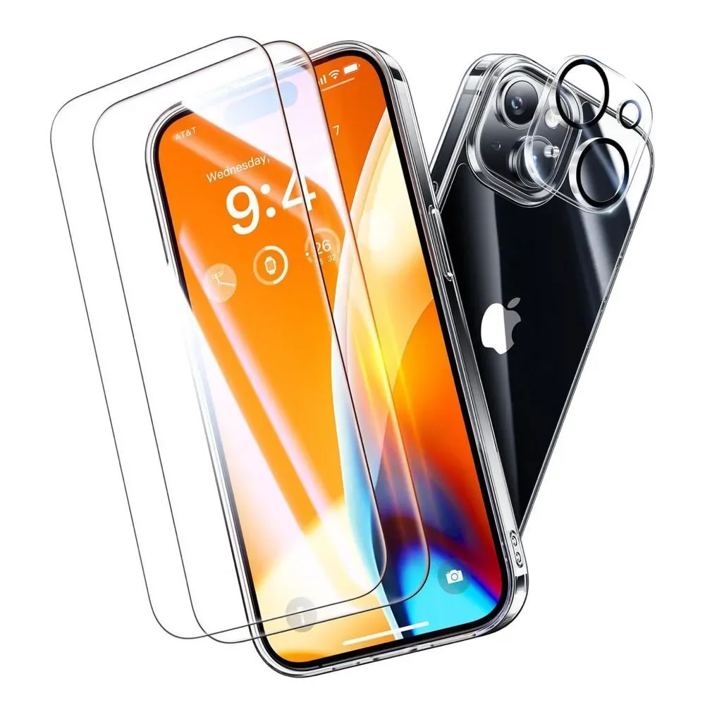 Diamond Clear for Iphone 15 Case with 2X Screen Protector + 2X Camera Lens Prote